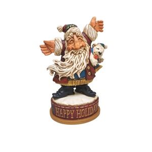 David Frykman Santa Xmas Figurine Happy Holidays Polar Bear Folk Art Signed 1998